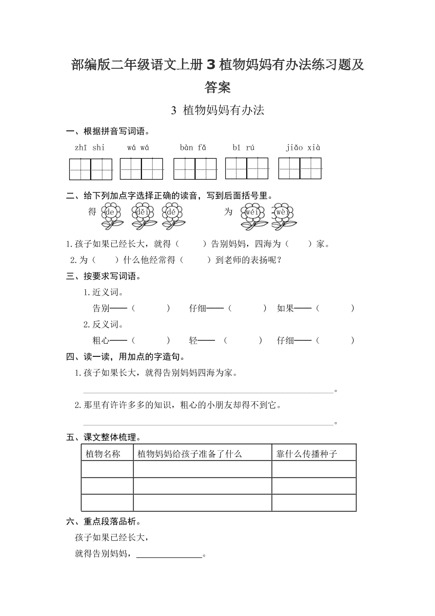 植物妈妈有办法的答案图片