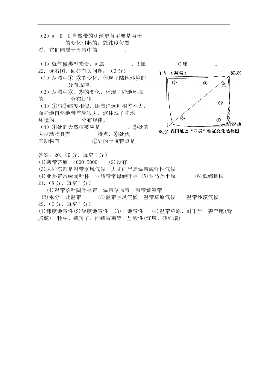 湘教版高一地理必修一 自然地理环境的差异性 同步练习卷及答案1 试卷后含答案 好学电子课本网